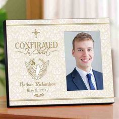 a personalized photo frame with an image of a man in a suit and tie