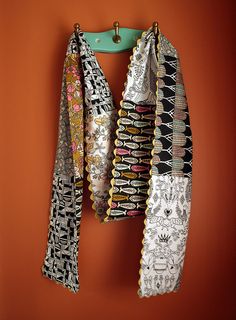 Patchwork Scarf | 32 Easy-To-DIY Scarves To Suit Every Style Upcycle Silk Scarves, Scrappy Scarf, Patchwork Scarves, Diy Scarves, Old Flannel, Scarf Making, Recycling Clothes, Necktie Crafts