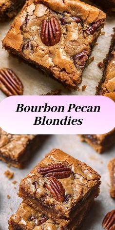 Indulge in a delightful treat with our Brown Butter Bourbon Pecan Chocolate Chunk Blondies. Flavors of nutty brown butter, rich chocolate chunks, and bourbon-soaked pecans in every bite. Chewy, sweet, and irresistible! Brown Butter Pecan Blondies, Bourbon Blondies, Butter Pecan Blondies, Chocolate Chunk Blondies, Brown Butter Bourbon, How To Make Bourbon, Pecan Blondies, Brown Butter Blondies, Butter Bourbon