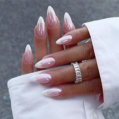 💅🏾【Easy To Use】Clean and polish your nails, choose a suitable size almond fake nails, apply jelly glue, and then press on the nail for 30 seconds.no need to buy extra material to have get an acrylic press on nails. Paznokcie Hello Kitty, Ombre Acrylic, Bridesmaids Nails, Unghie Sfumate, Kutek Disney, Chrome Nails Designs, Hippie Nails, Nagel Tips, Makijaż Smokey Eye