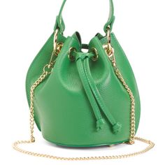 Strap, Detachable Top Carry Handle, Metal Feet 6in W X 8in H Drawcord Closure 1 Interior Slip Pocket Leather Imported, Made In Italy Green Bucket Bag With Adjustable Strap, Green Bucket Bag With Removable Pouch, Elegant Green Bucket Bag With Adjustable Strap, Green Formal Bucket Bag With Detachable Handle, Green Formal Bucket Shoulder Bag, Green Formal Bucket Bag, Formal Green Bucket Bag With Removable Pouch, Elegant Green Crossbody Bucket Bag, Chic Green Bucket Bag