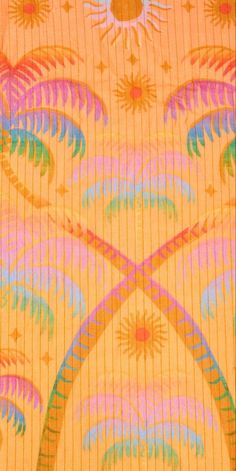 an orange background with palm trees and sun in the center is very artistically designed