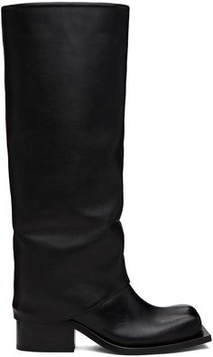 Knee-high handcrafted layered nappa leather boots in black. · Square toe · Leather lining · Leather block heel with rubber injection · Leather sole · Heel: H2.25 Supplier color: Black Black Calf Leather Platform Boots, Leather Block Heels, Boots Knee, Black Square, Chunky Heel, Nappa Leather, Chunky Heels, Knee High Boots, Black Boots