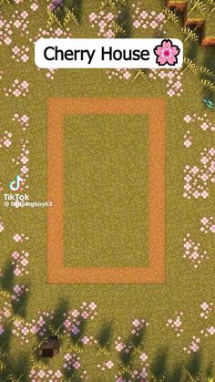 an aerial view of a grassy area with flowers on it and the words cherry house