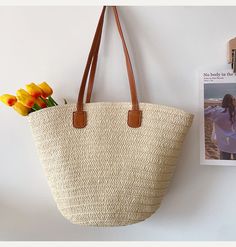 Daily Use Straw Bag, Daily Use Straw Bags, Casual Cream Basket Bag, Casual Bucket-shape Straw Bag With Leather Handles, Casual Straw Bag With Leather Handles In Bucket Shape, Casual Straw Bag With Leather Handles And Bucket Shape, Cream Basket Bag For Shopping, Cream Double Handle Straw Bag For Shopping, Cream Straw Tote Bag