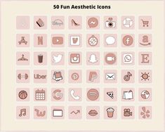 the 50 fun aesthetic icons are shown in pink