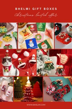 christmas gift boxes with different designs and colors are shown in this collage, which includes handmade items