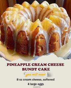 Easy Tasty Recipes, Pineapple Cream Cheese, Cream Cheese Bundt Cake, Bundt Cakes Recipes, Bundt Cakes, Easy Delicious Recipes, Cake Ingredients, Bundt Cake, Pound Cake