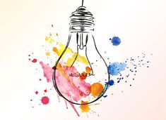 a light bulb with the words all things positive written on it and watercolor splatters around it