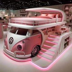 a pink and white vw bus bunk bed