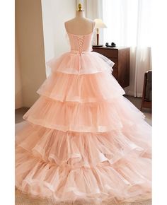 Get 10% off now! Buy princess pink tulle ruffle ballgown prom dress with feathers at cheap price online. Free stable shipping and pro custom service since 2009. Prom Dress With Feathers, Debut Decorations, Prom Dress Unique, Beautiful Ballgown, Ballgown Prom Dress, Dress With Feathers, Dream Prom, Quince Dress, Dress Unique