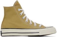 High-top canvas sneakers in beige. Contrast stitching in white. · Rubber cap toe · Lace-up closure · Metal eyelets and logo patch at inner side · Logo embossed at heel counter · Ortholite® padded footbed · Treaded rubber sole Supplier color: Dunescape/Egret/Black Beige Canvas High-top Sneakers With Gum Sole, Beige Canvas High-top Sneakers With Vulcanized Sole, Beige High-top Canvas Sneakers With Vulcanized Sole, Beige Cotton Canvas Shoes With Vulcanized Sole, Converse Cream Sneakers With Rubber Toe Cap, Beige Canvas High-top Sneakers, Vintage Beige High-top Sneakers, Beige High-top Canvas Shoes For Streetwear, Beige Sneakers With Embroidered Logo For Streetwear