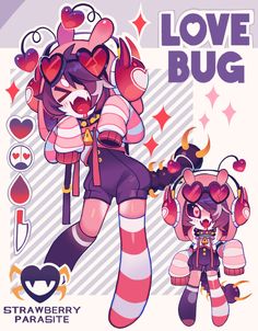 an image of a cartoon character with hearts on her face and the words love bug above it