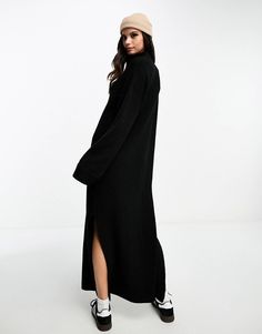 Miss Selfridge funnel neck side splits knit maxi dress in black | ASOS Knit Maxi Dress, Side Splits, Maxi Knit Dress, Side Split, Funnel Neck, Miss Selfridge, Funnel, Black Fashion, Asos