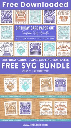 the birthday card paper cut bundle with free svg templates for cutting and cricting