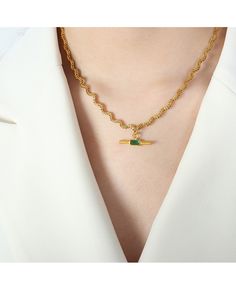 Get 10% off now! Buy wwavy chain long cone pendant necklace at cheap price online. Free stable shipping and pro since 2009. Square Stone Pendant, Green Pendants, 18k Gold Necklace, Square Stone, Crystal Hoop Earrings, Black Pendant, Chain Design, Fashion Jewelry Earrings, Stone Design