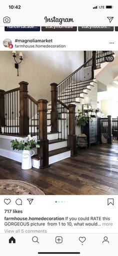 an instagram page with stairs and potted plants