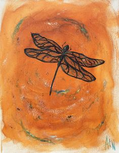 a drawing of a dragonfly on an orange background