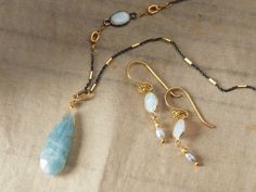 Devyn Necklace – Arhaus Natural Aquamarine, Australian Opal, Oxidized Sterling Silver, Healing Properties, Sterling Silver Chain, Sterling Silver Chains, Gold Vermeil, Aquamarine, Silver Chain