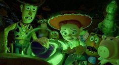 the animated characters are all dressed up in green and black outfits, including one man wearing a sombrero