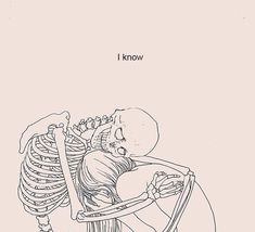 a drawing of a skeleton holding a human head