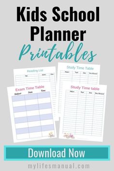 kids's school planner printables with text overlay