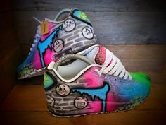 Sporty Multicolor Custom Sneakers With Air Max Cushioning, Custom Leather Mid-top Sneakers With Air Max Cushioning, Nike Air Max 90s Custom, Multicolor Synthetic Custom Sneakers, Artistic Hand-painted Multicolor Custom Sneakers, Sneakers Athletic, Nike Air Max 90, Custom Painted, Sneakers Shoes