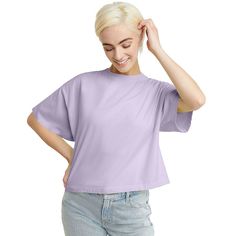 Refresh your basics with this women's Hanes garment dyed cropped cotton t-shirt. Click on this WOMEN'S GUIDE to find the perfect fit and more! Refresh your basics with this women's Hanes garment dyed cropped cotton t-shirt. Click on this WOMEN'S GUIDE to find the perfect fit and more! TECHNOLOGIES & FEATURES Soft knit construction Breathable Crewneck Sewn-rolled cuffs Short sleevesFIT & SIZING Boxy fit MidweightFABRIC & CARE Cotton Machine wash Imported Size: Small. Color: Future Lavender. Gende Basic Relaxed Fit Cropped T-shirt For Spring, Boxy Basic Cropped T-shirt For Spring, Soft-washed Short Sleeve Crop Top For Summer, Spring Basic Relaxed Fit Cropped T-shirt, Soft-washed Cropped T-shirt For Spring, Basic Boxy Cropped T-shirt For Spring, Basic Soft-washed Cropped T-shirt For Summer, Cheap Soft-washed Cropped T-shirt For Spring, Relaxed Fit Cropped T-shirt With Short Sleeves