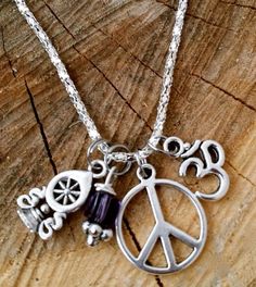 Life is Good OM Dharma Wheel Peace Sign Amethyst Crystal  Pendant Silver Necklace 18" Healing Cluste Spiritual Nickel-free Charm Necklaces, Dharma Wheel, Wood Bead Bracelet, Silver Plated Necklace, Gorgeous Bracelet, Pendant Silver, Peace Sign, Silver Pendant Necklace, Amethyst Crystal