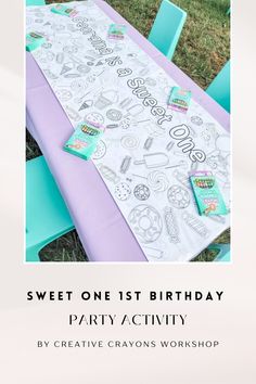 a birthday party table with the words sweet one 1st birthday party activity written on it