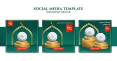 three different views of a golf ball on top of a trophy with the words social media template