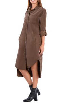 A versatile corduroy shirtdress in a midi silhouette brings casual charm to your style with multiple pockets and a high-low hem. 43" front length; 46" back length Spread collar Long sleeves with roll-tab cuffs Chest patch pockets; front slant pockets Unlined 70% cotton, 28% modal, 2% spandex Machine wash, tumble dry Imported Favorite Daughter, Maternity Shops, Loungewear Shorts, Designer Clothes For Men, Modern Outfits, Shirtdress, Denim Jumpsuit, Autumn Fashion Women, Sweater And Shorts