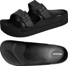 PRICES MAY VARY. Arch support sandal design helps provide extra support and stability EVA material is lightweight and durable for all-day comfort. The slip on sandals are easy to put on and take off. Double buckle adjustable design, you can adjust the width of the foot at will. The 1.26 Inch platform sandals make you look more confident and elegant. Black Slides With Arch Support, Black Synthetic Slide Footbed Sandals, Black Slides With Adjustable Strap, Black Platform Slide Footbed Sandals, Black Synthetic Slides With Leather Sole, Recovery Sandals, Arch Support Sandals, Sandal Design, Slip On Sandals