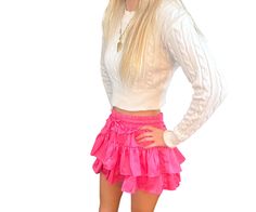 Fun, Flirty ruffle skort in hot pink. Pink Skort With Ruffle Hem, Trendy Pink Ruffled Skort, Flirty Pink Skort With Ruffles, Hot Pink Ruffle Skirt, Cute Pink Mini Skirt With Ruffles, Ruffle Skort, Pink Ruffle, In Hot, Christmas List