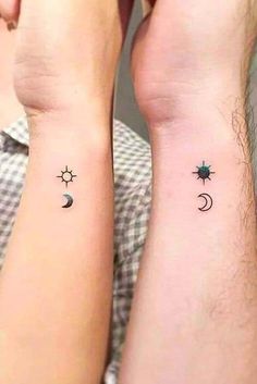 two people with matching tattoos on their arms