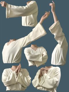 several images of the same woman's body in different poses, with hands on her chest