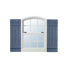 an open window with blue shutters and white trim