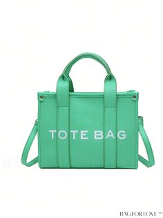 BagForLove - Green Graphic Square Bag with Double Handles: Perfect for Letters Green Tote Bag With Letter Print, Green Letter Print Tote Bag, Green Bags With Letter Print For Daily Use, Green Letter Print Shoulder Bag For Daily Use, Green Shoulder Bag With Letter Print For Daily Use, Cute Crossbody Bags, Casual Crossbody Bag, Satchel Purse, Travel Tote