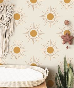 Boho Golden Sun Girls Wallpaper | Girls Nursery Wallpaper | Kids Wallpaper | Childrens Wallpaper | Peel Stick Removable Wallpaper | 3831 - JamesAndColors Wallpaper Smooth, Childrens Wallpaper, Skim Coating, Girl Nursery Wallpaper, Matte Wallpaper, Wallpaper Kids, Girls Wallpaper, Girls Nursery, Textured Canvas