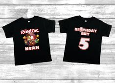 Are you looking for the perfect Roblox  birthday boy shirt for your child? Check out our range of Roblox birthday shirts. They are perfect for your little superhero's special day. With a choice of designs and colours, there is something to suit everyone. So what are you waiting for? Shop now and make your child's birthday one to remember!  Roblox Birthday Shirt, Custom Gamer Birthday Boy Shirt, Family Birthday Tees, Video Game Birthday Theme T-shirt, Personalized Birthday Shirt Our shirts are so Game Birthday Theme, Themed Birthday T-shirt With Custom Print, Themed Birthday T-shirt With Character Print, Roblox 5, Family Matching Name Print T-shirt For First Birthday, Gamer Birthday Shirt, Personalized Name Print T-shirt For Birthday, Video Game Birthday, Roblox Birthday