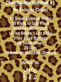 the cheetah workout plan is shown in brown and black leopard print, with instructions for