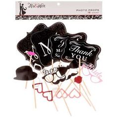 wedding photo booth props in black and pink