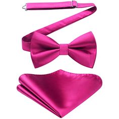 Solid Pre-Tied Bow Tie & Pocket Square - DARK PINK Pink Bow Tie For Summer Formal Events, Classic Pink Suit And Tie Accessories For Summer, Pink Bow Tie For Spring Formal Occasions, Pink Bow Tie For Spring Formal Events, Classic Pink Tie Accessories For Summer, Business Party, Pre Tied Bow Tie, Valentines Day Birthday, Mens Neck Ties