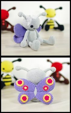 crocheted stuffed animals made to look like bugs