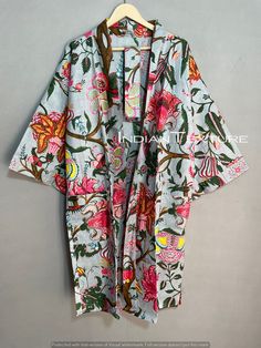 Indian Cotton Kimono, Cotton Bathrobe, Gift For Her, Special Gift For Her Women Wear Kimono, 100% Cotton, Floral Kimono Robe, https://www.etsy.com/listing/1425713820/indian-cotton-kimono-cotton-bathrobe?utm_source=crowdfire&utm_medium=api&utm_campaign=api Quilted Robe, Kimono Cotton, Cotton Robes, Cotton Bathrobe, Kimono Floral, Kimono Design, Pyjama Sets, Cotton Kaftan, Screen Printed Fabric