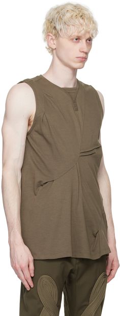 Cotton- and modal-blend jersey tank top. Darts throughout. · Asymmetrical construction · Gusset at crewneck Supplier color: Taupe Casual Asymmetrical Cotton Tank Top, Kiko Kostadinov, Black Crow, Jersey Tank Top, Green Tops, Teal Green, Tank Top Fashion, Autumn Winter, Work Wear