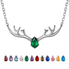 PRICES MAY VARY. 🦌 Cute Antler Pendant Necklace 🦌 : antler deer horn charm collar bone necklace, symbolize new begin, luck and power. 925 Silver Pendant : real 925 sterling silver made necklace (chain, pendant, clasp) ; lead free, nickel free, skin friendly and color lasting metal. 💎 Birthstone Choker Necklace 💎 : pear-cut simulated cubic zirconia birthstone inlaid on deer head, shiny and sparkling pretty necklace for women, teen girls. Created Gem Necklace Size : Antler 1.24" L * 0.51W, cha Deer Jewelry, Deer Necklace, Antler Pendant, Necklace Cat, Deer Horn, Antler Necklace, Horn Jewelry, Pretty Necklace, Bone Necklace