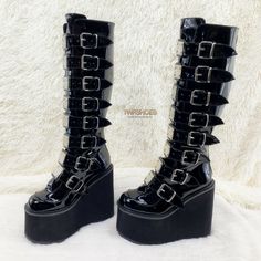 Shin Guard, Goth Boots, Bed Full, Cute Shoes Heels, Punk Rave, Knee Boot, Foot Bed, Goth Punk, Buckle Boots