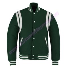 Classic Varisty Letterman Custom Varsity Jackets, College Jacket, School Jacket, College Jackets, Retro Sports, Custom Jacket, Letterman Jacket, Striped Jacket, Green Wool