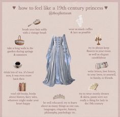 an info sheet describing how to dress like a 19th century princess in blue and white